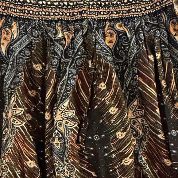 Banjamath Boho Peacock Feather Print Harem Pants Women's Size L Rayon - Picture 4 of 8